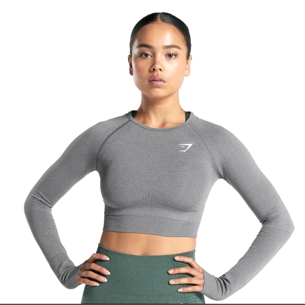 GYMSHARK Vital Seamless Long Sleeve Crop, Size Small, color Gray